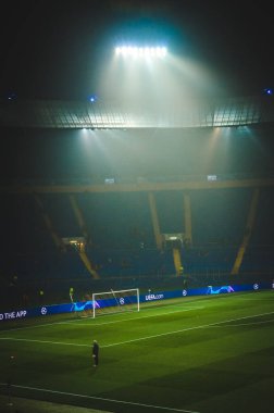 KHARKIV, UKRAINE - December 11, 2019: General view of the stadium close-up during the UEFA Champions League match between Shakhtar vs Atalanta (Italy), Ukraine