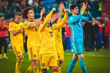 SAINT-PETERSBURG, RUSSIA - November 16, 2019: Belgian national football team thanks fans for their support after UEFA EURO 2020 qualifying match between Russia against Belgium, Russia