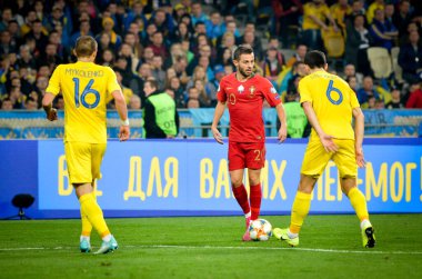Kyiv, Ukrayna - 14 Ekim 2019: Uefa Euro 2020 ön eleme karşılaşmasında Ukrayna milli takımı Ukrayna ile Ukrayna milli takımı arasında oynanan karşılaşmada Bernardo Silva