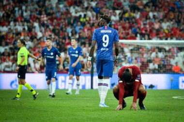 Istanbul, Turkey - August 14, 2019: Tammy Abraham and Virgil van Dijk during the UEFA Super Cup Finals match between Liverpool and Chelsea at Vodafone Park in Vodafone Arena, Turkey
