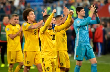 SAINT-PETERSBURG, RUSSIA - November 16, 2019: Belgian national football team thanks fans for their support after UEFA EURO 2020 qualifying match between Russia against Belgium, Russia