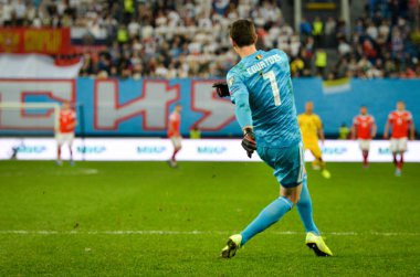 SAINT-PETERSBURG, RUSSIA - November 16, 2019: Thibaut Courtois player during UEFA EURO 2020 qualifying match between national team Russia against Belgium national team, Russia