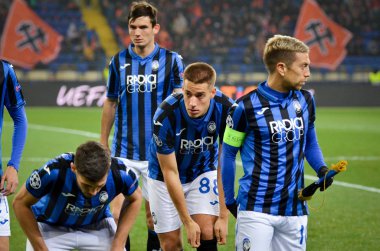 KHARKIV, UKRAINE - December 11, 2019: Line up Atalanta BC  player during the UEFA Champions League match between Shakhtar vs Atalanta Bergamasca Calcio BC (Italy), Ukraine