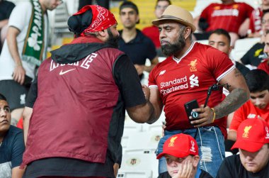 Istanbul, Turkey - August 14, 2019: Liverpool Football fans and spectators during the UEFA Super Cup Finals match between Liverpool and Chelsea at Vodafone Park in Vodafon Arena, Turkey
