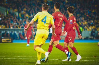 Kyiv, Ukrayna - 14 Ekim 2019: Uefa Euro 2020 ön eleme maçında Ukrayna milli takımı Ukrayna ile Ukrayna milli takımı arasında oynanan Cristiano Ronaldo