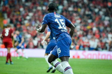 Istanbul, Turkey - August 14, 2019: Kurt Zouma player during the UEFA Super Cup Finals match between Liverpool and Chelsea at Vodafone Park in Vodafone Arena, Turkey