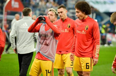 SAINT-PETERSBURG, RUSSIA - November 16, 2019: Dries Mertens and Belgium national football team training session during UEFA EURO 2020 qualifying match between Russia against Belgium, Russia