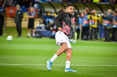 KHARKIV, UKRAINE - September 18, 2019: Riyad Mahrez player during the UEFA Champions League match between Shakhtar Donetsk vs Manchester City (England), Ukraine