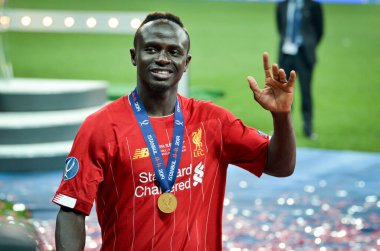 İstanbul, Türkiye - 14 Ağustos 2019: Türkiye 'nin Vodafone Arena kentindeki Vodafone Park' ta Liverpool ile Chelsea arasında oynanan Uefa Süper Kupası Finalleri 'nde Sadio Mane oyuncusu