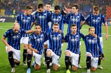 KHARKIV, UKRAINE - December 11, 2019: Line up Atalanta BC  player during the UEFA Champions League match between Shakhtar vs Atalanta Bergamasca Calcio BC (Italy), Ukraine