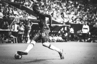 Istanbul, Turkey - August 14, 2019: Kurt Zouma during the UEFA Super Cup Finals match between Liverpool and Chelsea at Vodafone Park in Vodafone Arena, Turkey