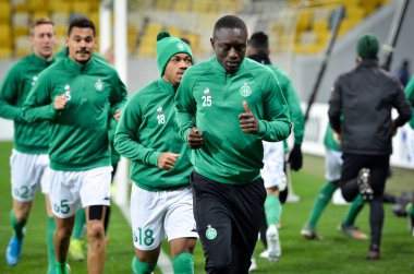 Lviv, Ukrayna - 07 Kasım 2019: Arnaud Nordin ve Assane Diousse, Uefa Avrupa Ligi (Ukrayna) - Saint Etienne (Fransa) - Ukrayna maçı sırasında