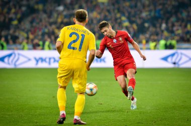 Kyiv, Ukrayna - 14 Ekim 2019: Uefa Euro 2020 ön eleme karşılaşmasında Ukrayna milli takımı Ukrayna ile Ukrayna milli takımı arasındaki Raphael Guerreiro oyuncusu