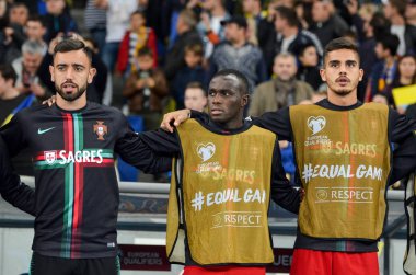 Kyiv, Ukrayna - 14 Ekim 2019: Portekiz 'in yedek futbolcuları Uefa Euro 2020 ön eleme karşılaşmasında Ukrayna ile Ukrayna milli takımı Ukrayna arasında oynanan karşılaşma sırasında