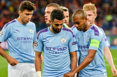 KHARKIV, UKRAINE - September 18, 2019: Riyad Mahrez during the UEFA Champions League match between Shakhtar Donetsk vs Manchester City (England), Ukraine