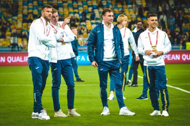 Kyiv, Ukrayna - 14 Ekim 2019: Uefa Euro 2020 ön eleme maçında Ukrayna milli takımı Ukrayna milli takımı ile Ukrayna milli takımı arasında oynanan karşılaşma