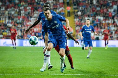 Istanbul, Turkey - August 14, 2019: Andreas Christensen during the UEFA Super Cup Finals match between Liverpool and Chelsea at Vodafone Park in Vodafone Arena, Turkey