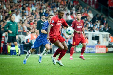 Istanbul, Turkey - August 14, 2019: Georginio Wijnaldum player during the UEFA Super Cup Finals match between Liverpool and Chelsea at Vodafone Park in Vodafone Arena, Turkey