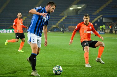 KHARKIV, UKRAINE - December 11, 2019: Berat Djimsiti player during the UEFA Champions League match between Shakhtar vs Atalanta Bergamasca Calcio BC (Italy), Ukraine