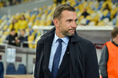 Kyiv, Ukrayna - 14 Ekim 2019: Uefa Euro 2020 ön eleme karşılaşmasında teknik direktör Andriy Shevchenko Ukrayna milli takımı Ukrayna milli takımı Ukrayna ile karşılaşacak.