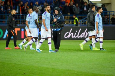 Kharkiv, Ukrayna - 18 Eylül 2019: Manchester City, Uefa Şampiyonlar Ligi maçında Ukrayna ile Manchester City arasındaki zaferi kutladı