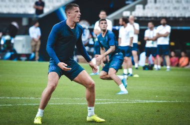 İstanbul, Türkiye - 14 Ağustos 2019: Ross Barkley ve antrenman oturumu Uefa Süper Kupası Finalleri öncesinde Liverpool ile Chelsea arasında Vodafone Park, Vodafone Arena, Türkiye