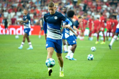 Istanbul, Turkey - August 14, 2019:  Ross Barkley during the UEFA Super Cup Finals match between Liverpool and Chelsea in Vodafon Arena stadium, Turkey