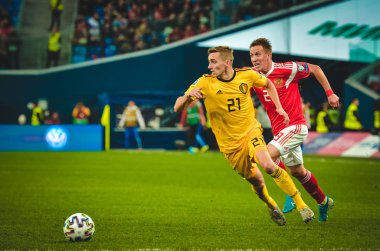 SAINT-PETERSBURG, RUSSIA - November 16, 2019: Timothy Castagne player during UEFA EURO 2020 qualifying match between national team Russia against Belgium national team, Russia