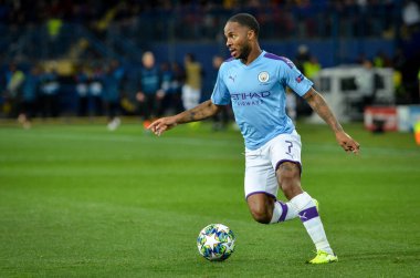 KHARKIV, UKRAINE - September 18, 2019: Raheem Sterling during the UEFA Champions League match between Shakhtar Donetsk vs Manchester City (England), Ukraine