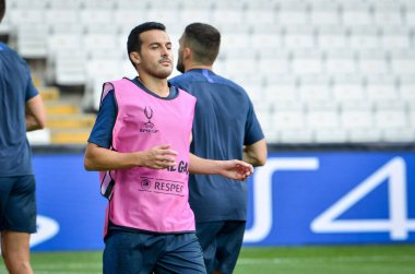 İstanbul, Türkiye - 14 Ağustos 2019: Pedro ve Uefa Süper Kupası Finalleri öncesinde Vodafone Arena, Türkiye 'deki Vodafone Park' ta Liverpool ve Chelsea arasında oynanan antrenman oturumu