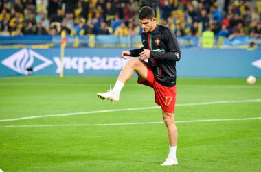 Kyiv, Ukrayna - 14 Ekim 2019: Uefa Euro 2020 ön eleme karşılaşmasında Goncalo Guedes oyuncusu Ukrayna milli takımı Ukrayna milli takımı Ukrayna ile karşılaşacak.