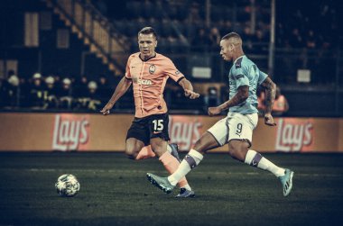 KHARKIV, UKRAINE - September 18, 2019: Gabriel Jesus and Yevgen Konoplyanka during the UEFA Champions League match between Shakhtar vs Manchester City, Ukraine