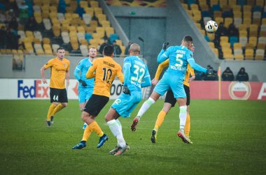Lviv, Ukrayna - 28 Kasım 2019: Alexandria (Ukrayna) ile Wolfsburg (Almanya), Ukrayna arasındaki Uefa Avrupa Ligi karşılaşmasında Jeffrey Bruma oyuncusu