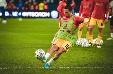 SAINT-PETERSBURG, RUSSIA - November 16, 2019: Eden Hazard and Belgium national football team training session during UEFA EURO 2020 qualifying match between Russia against Belgium, Russia