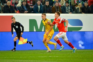 SAINT-PETERSBURG, RUSSIA - November 16, 2019: Timothy Castagne during UEFA EURO 2020 qualifying match between national team Russia against Belgium national team, Russia