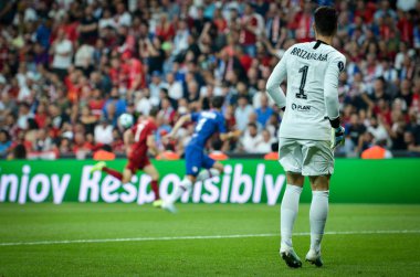 Istanbul, Turkey - August 14, 2019: Kepa Arrizabalaga player during the UEFA Super Cup Finals match between Liverpool and Chelsea at Vodafone Park in Vodafone Arena, Turkey