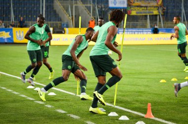 DNIPRO, UKRAINE - September 10, 2019: Nigeria national team training session during the friendly match between national team Ukraine against Nigeria national team, Ukraine