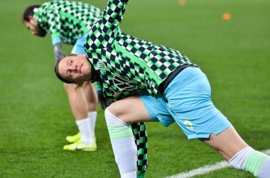 Lviv, Ukrayna - 28 Kasım 2019: Uefa Avrupa Ligi 'nin Alexandria - Wolfsburg (Almanya) maçı sırasında Wout Weghorst eğitim oturumu