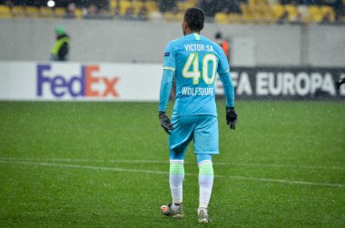 Lviv, Ukrayna - 28 Kasım 2019: Joao Victor, Uefa Avrupa Ligi karşılaşmasında Alexandria (Ukrayna) ile Wolfsburg (Almanya), Ukrayna