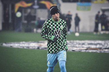 Lviv, Ukrayna - 28 Kasım 2019: William ve Football player antrenman oturumu sırasında Alexandria - Wolfsburg (Almanya), Ukrayna