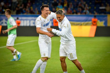 DNIPRO, UKRAINE - September 10, 2019: Yevhen Konoplyanka and Marlos during the friendly match between national team Ukraine against Nigeria national team, Ukraine