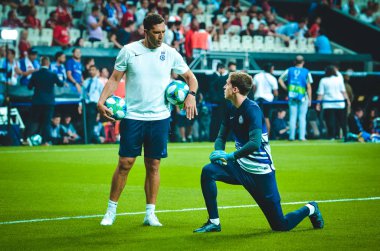 Istanbul, Turkey - August 14, 2019: Goalkeeper Kepa player during the UEFA Super Cup Finals match between Liverpool and Chelsea in Vodafon Arena stadium, Turkey