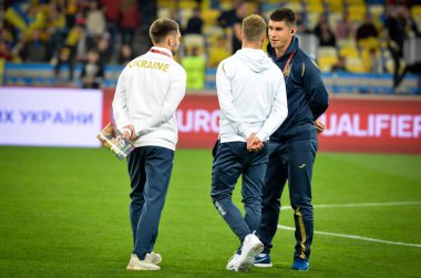 Kyiv, Ukrayna - 14 Ekim 2019: Uefa Euro 2020 ön eleme maçında Ukrayna milli takımı Ukrayna milli takımı ile Ukrayna milli takımı arasında oynanan karşılaşma