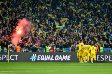 Kyiv, Ukrayna - 14 Ekim 2019: Uefa Euro 2020 ön eleme maçında Ukrayna milli takımı Ukrayna ile Portekiz, Ukrayna maçında atılan golü kutladı