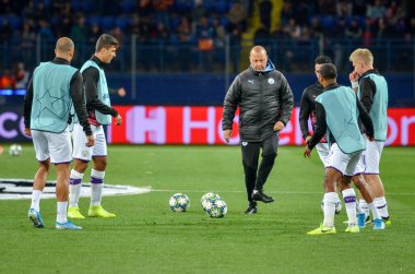 KHARKIV, UKRAINE - September 18, 2019: Training session football players Manchester City before the UEFA Champions League match, Ukraine
