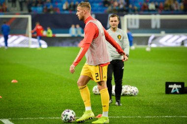 SAINT-PETERSBURG, RUSSIA - November 16, 2019: Toby Alderweireld and Belgium national football team training session during UEFA EURO 2020 qualifying match, Russia