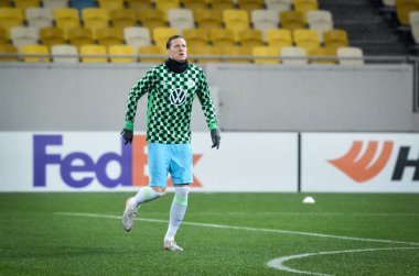 Lviv, Ukrayna - 28 Kasım 2019: Wout Weghorst, Uefa Avrupa Ligi 'nde oynanan Alexandria - Wolfsburg (Almanya), Ukrayna