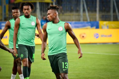 DNIPRO, UKRAINE - September 10, 2019: Samuel Chukwueze player during the friendly match between national team Ukraine against Nigeria national team, Ukraine