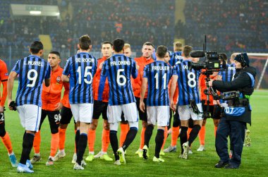 KHARKIV, UKRAINE - December 11, 2019: Line up Atalanta BC  player during the UEFA Champions League match between Shakhtar vs Atalanta Bergamasca Calcio BC (Italy), Ukraine
