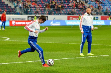 SAINT-PETERSBURG, RUSSIA - November 16, 2019: Russian national football team training  session before UEFA EURO 2020 qualifying match between national team Russia against Belgium, Russia